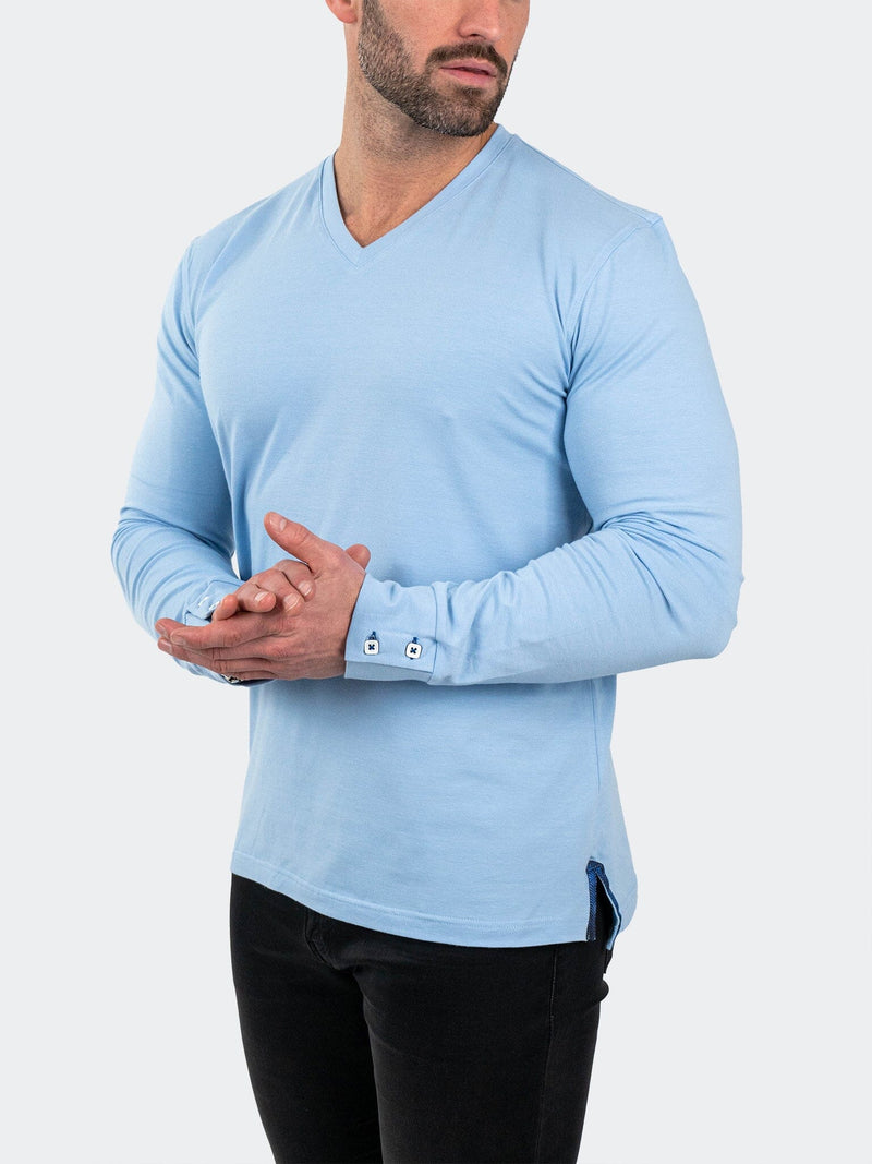 V-Neck EdisonSolidPouder Blue